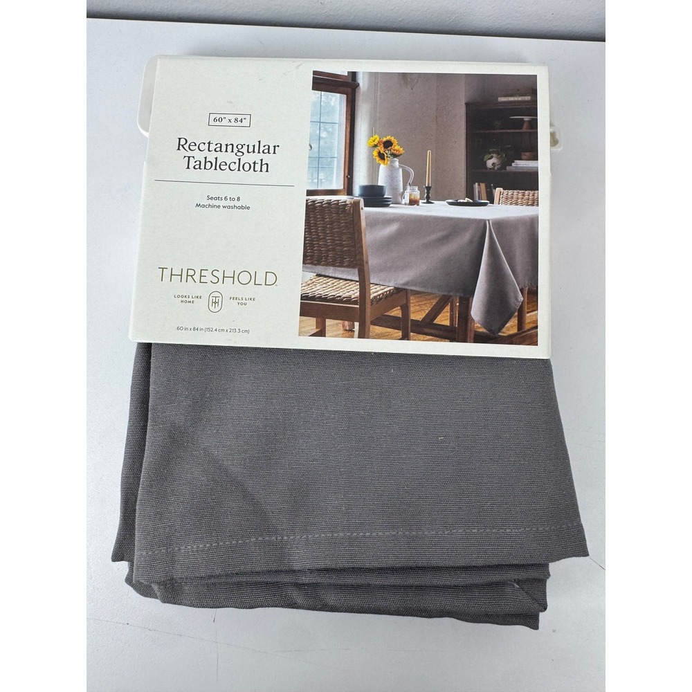 Threshold Rectangular Tablecloth‎ Gray 60x84 Seats 6-8 Cotton Blend NEW
